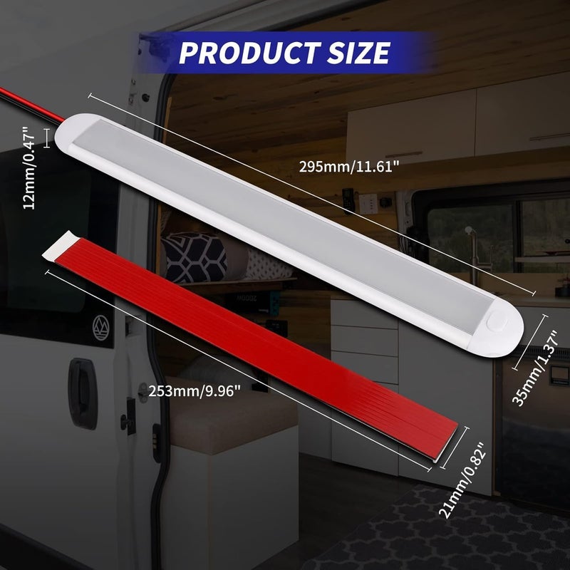 RVZONE 12V LED Interior Light Bar 120LEDs 1800LM 8W DC Frosted 12 Volt led Strip Lights with ON/Off Switch 12v led Light Enclosed Trailer Truck Interior Lights for Camper Truck Van RV Trailer Cargo - Image 4